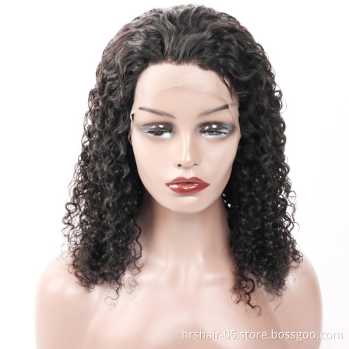 short glueless baby kinky curly transparent  360 blonde full lace human hair wig light brown